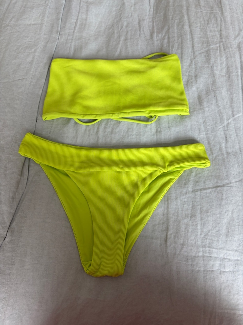 l*space Neon Yellow Ribbed Bandeau Bikini Set